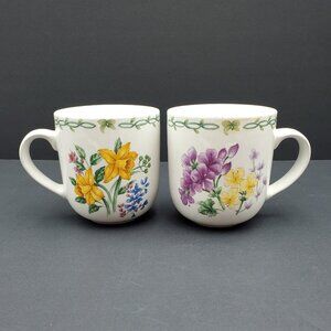 Thomson Pottery Floral Garden Mugs Daffodils Geraniums Flower Mugs